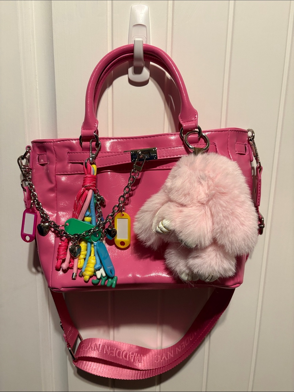 Viral Madden NYC' Faux Leather Handbag with Plush Bunny Charm-never used!!